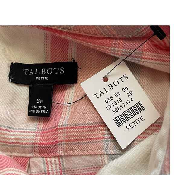 Talbots Petite Pink Plaid Button Up Shirt Blouse Long Sleeve Small NWT - Picture 7 of 8